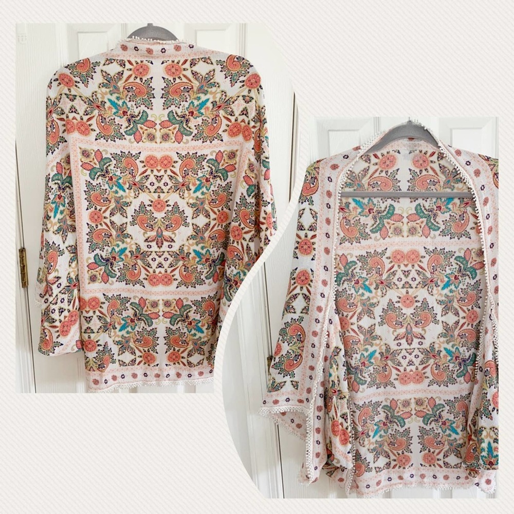 Merona Floral Popcorn Lace Edge Kimono